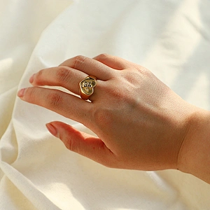 Vintage Steel Ring 18k Gold Plated Engraved Women's Ring