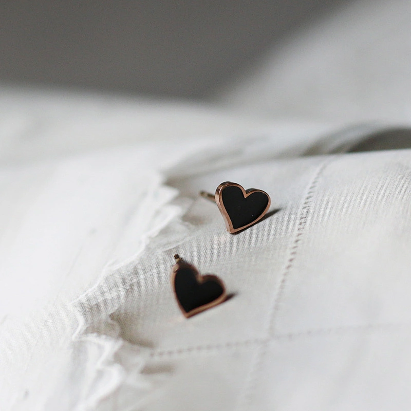 Rose Gold Plate Earrings Black Heart Earrings Custom