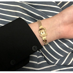 Hip Hop Style Belt Buckle Three Layer Chain Bracelet