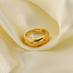 Titanium Steel Ring 18K Gold Plated Steel Women's Zircon Ring