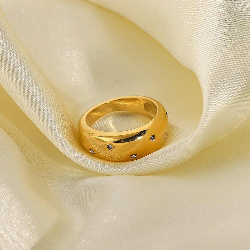 Titanium Steel Ring 18K Gold Plated Steel Women's Zircon Ring