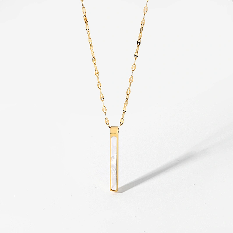Simple Steel Necklace 14K Gold Cube Pendant Necklace