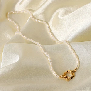 Special Lock Pendant Fresh Water Pearl 18K Gold Steel Necklace