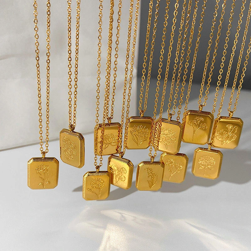 New 18k Gold Plated Engraved Necklace Flower Pendant Necklace