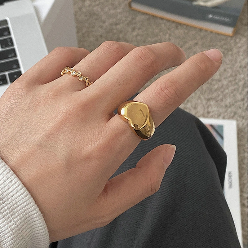 Stainless Steel Heart Ring 18K Gold Plated Ring Jewelry