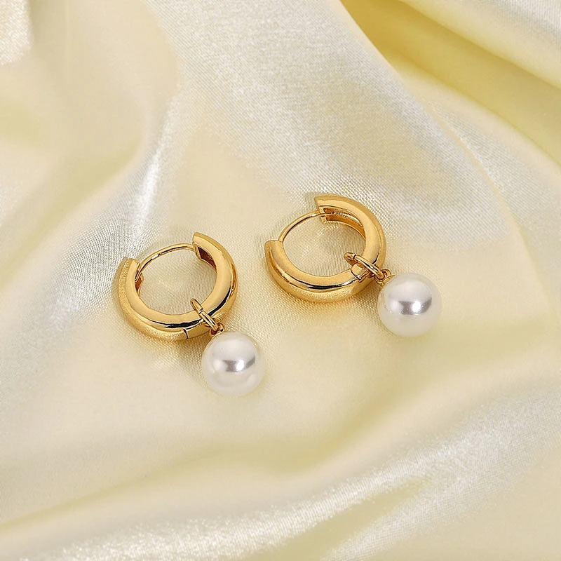 Pearl Dangle 18K Gold Plated Hoop Earrings Wholesale