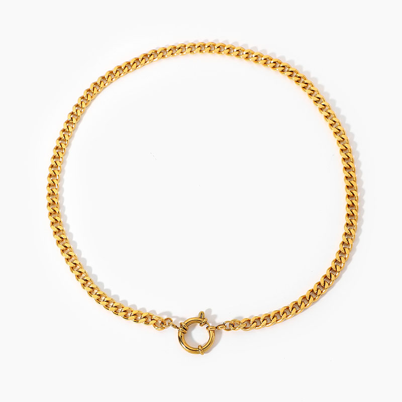 New 18K Gold Simple Curb Chain Necklace Stainless Steel