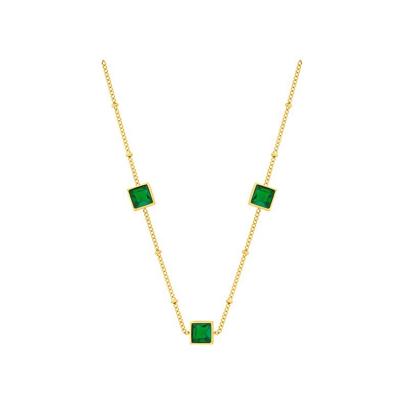 Retro Square Emerald Short Necklace Customize