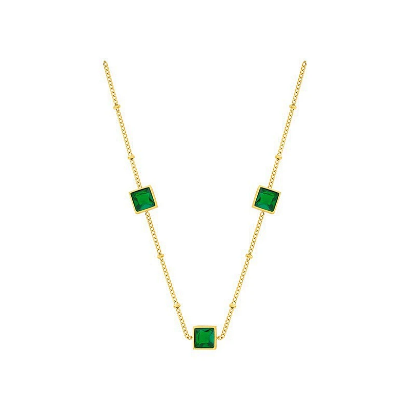 Retro Square Emerald Short Necklace Customize
