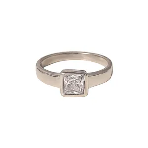 Vintage Stainless Steel Transparent Zirconia Ring Jewelry