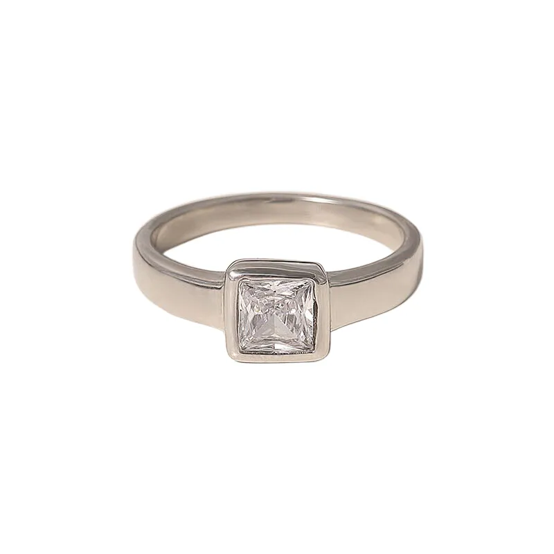 Vintage Stainless Steel Transparent Zirconia Ring Jewelry