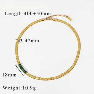 Stainless Steel Multicolor Rectangular Zircon Women Necklace