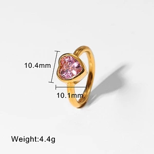 Heart Shaped Colored Zircon Ring For Women Stainless Steel