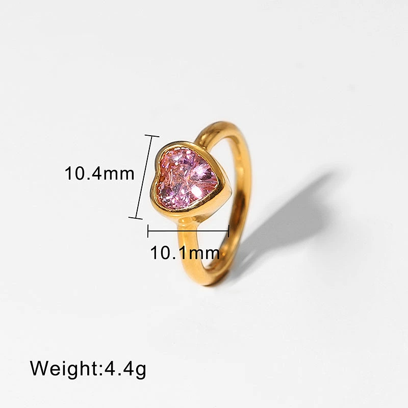 Heart Shaped Colored Zircon Ring For Women Stainless Steel