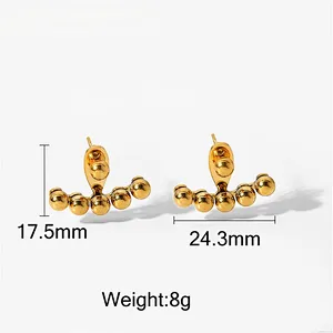 Simple Gold Titanium Steel Gold Bead Stud Earrings