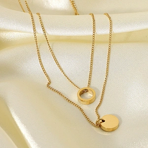 Simple Gold Double Necklace Steel Hollow Pendant Necklace