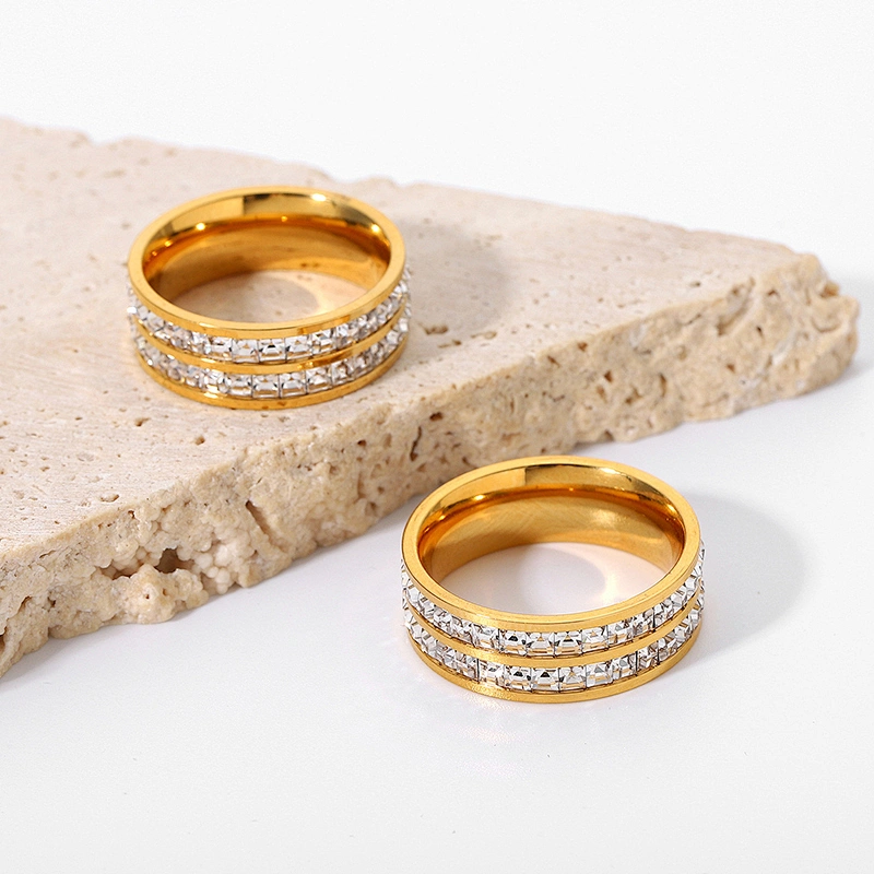 Fashion 18K Gold Plated Stainless Steel Zircon Ring Jewelry