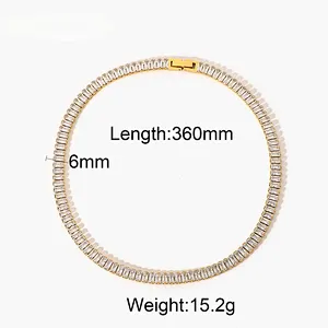 18K Gold Plated Women Steel Chain With Full Diamond Necklace