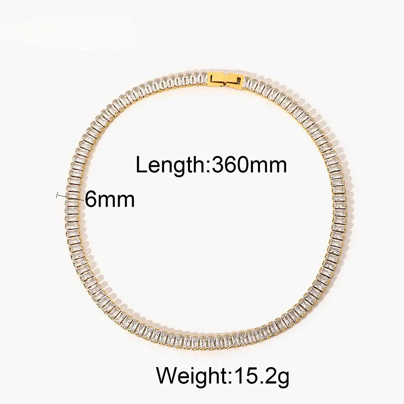 18K Gold Plated Women Steel Chain With Full Diamond Necklace