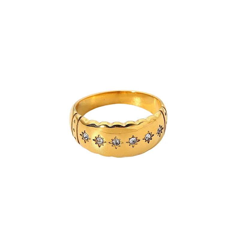 Women Rhinestone Eight Awn Star Stainless Steel Ring