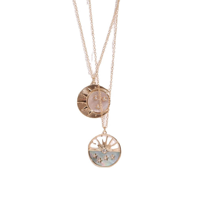 Vintage Sun Moon Zircon Pendant Couple Necklace