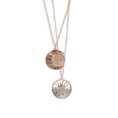 Vintage Sun Moon Zircon Pendant Couple Necklace