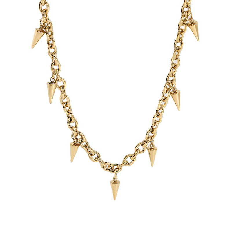 Stainless Steel Gold Rivet Pendant Necklace Goth Spike Necklace