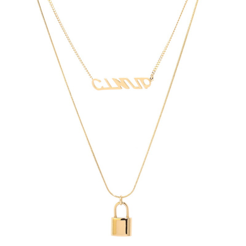 Letter And Lock Charm Pendant Layered Necklace