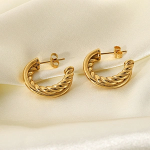 Fashion Twist Glossy C Shape Earrings Metal Hoop Earrings