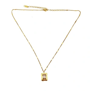 Stainless Steel Emerald Cut Cz Diamond Necklace Custom