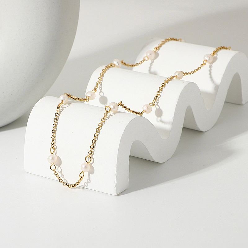 Vintage Freshwater Pearl Choker Stainless Steel Necklace