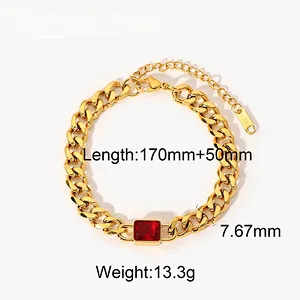 Stainless Steel Emerald Cut Zirconia Cuban Chain Bracelet