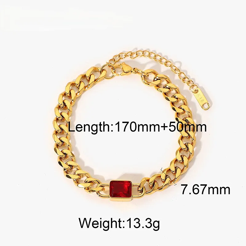 Stainless Steel Emerald Cut Zirconia Cuban Chain Bracelet