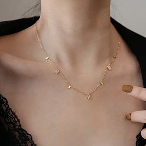 18K Stainless Steel Gold Diamond Tiny Chain Necklace