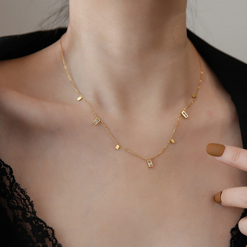 18K Stainless Steel Gold Diamond Tiny Chain Necklace