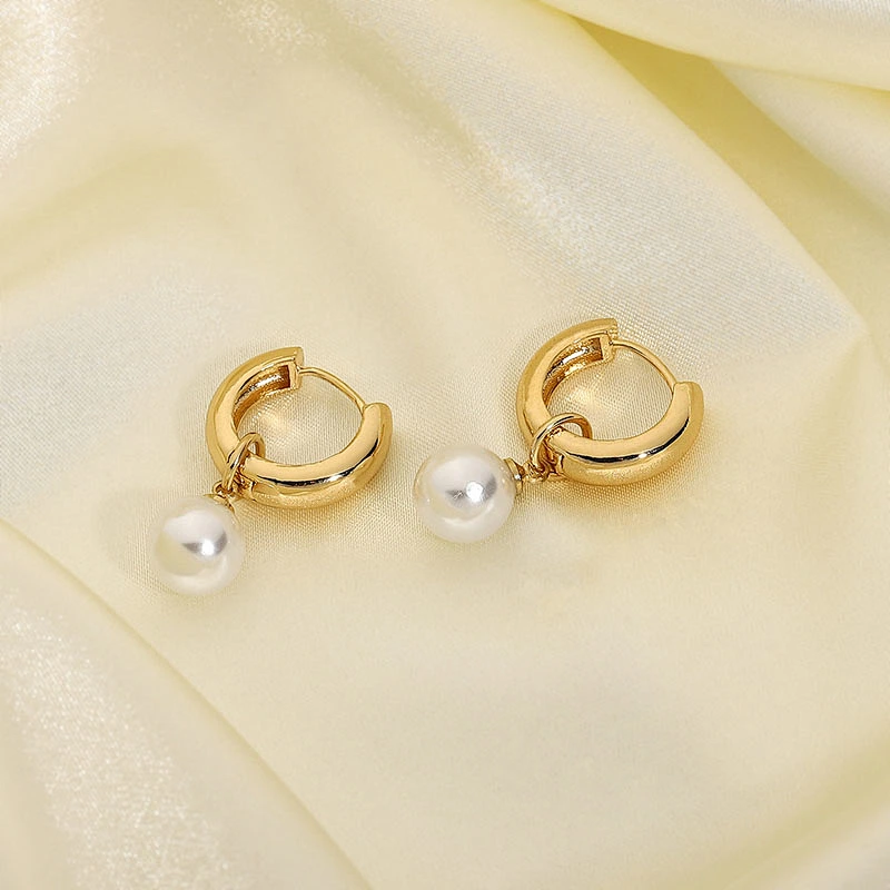 Pearl Dangle 18K Gold Plated Hoop Earrings Wholesale
