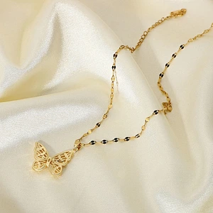 Butterfly Zirconia Pendant Stainless Steel Women Necklace