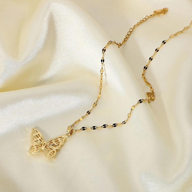 Butterfly Zirconia Pendant Stainless Steel Women Necklace