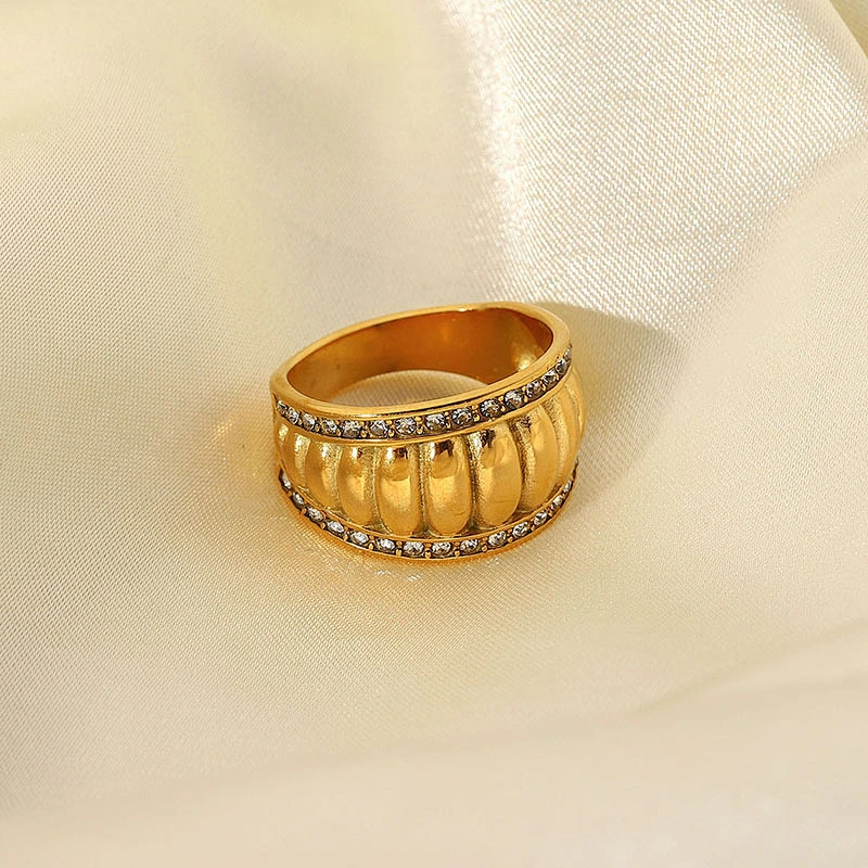 Trendy Stainless Steel Ring With Rhinestone Jewelry