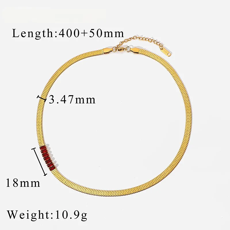 Stainless Steel Multicolor Rectangular Zircon Women Necklace