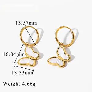 18K Gold Natural Shell Butterfly Pendant Earrings For Women