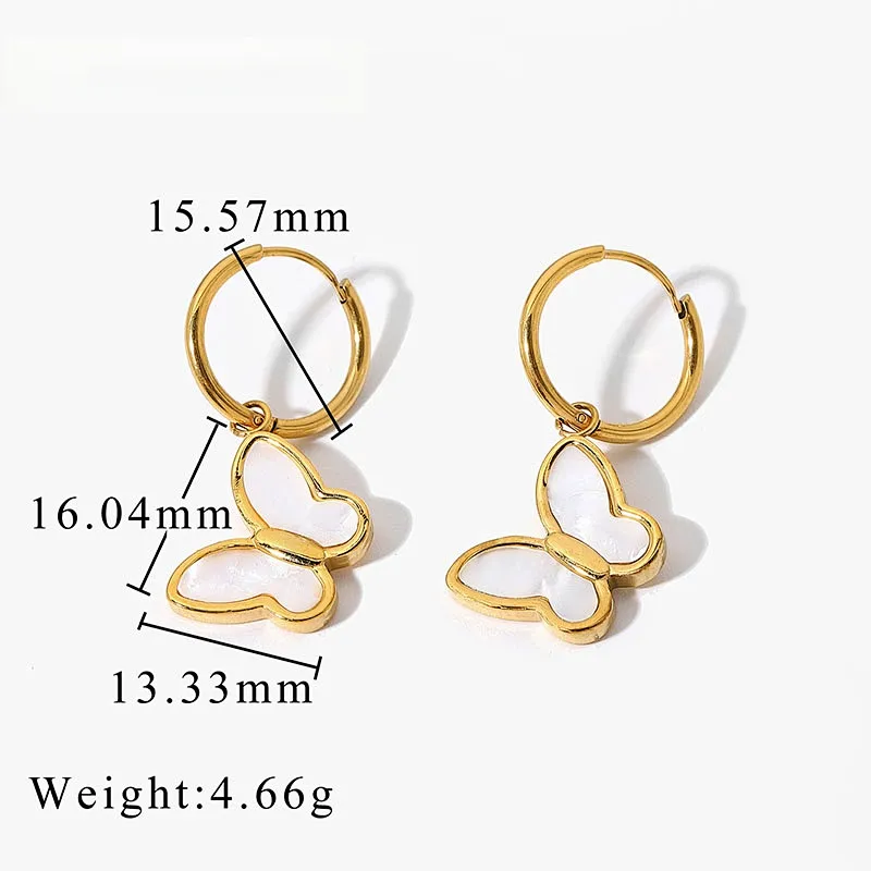 18K Gold Natural Shell Butterfly Pendant Earrings For Women