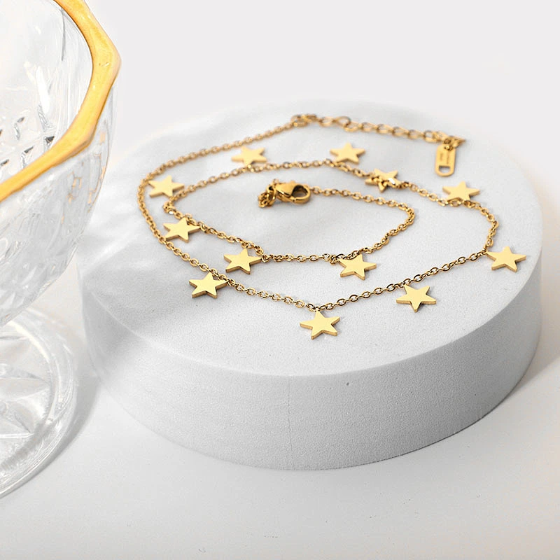18K Gold Color Women Stainless Steel Chain With Star Pendant