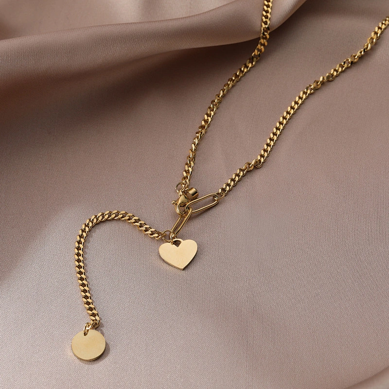 Long Tassel Heart And Round Drop Necklace