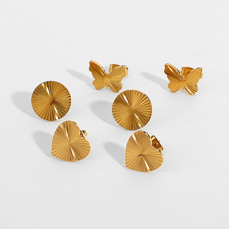 18K Gold Plated Titanium Steel Butterfly Heart Stud Earrings