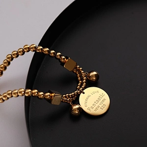 Letter Engrave Charm Bead Stainless Steel Bracelet Custom