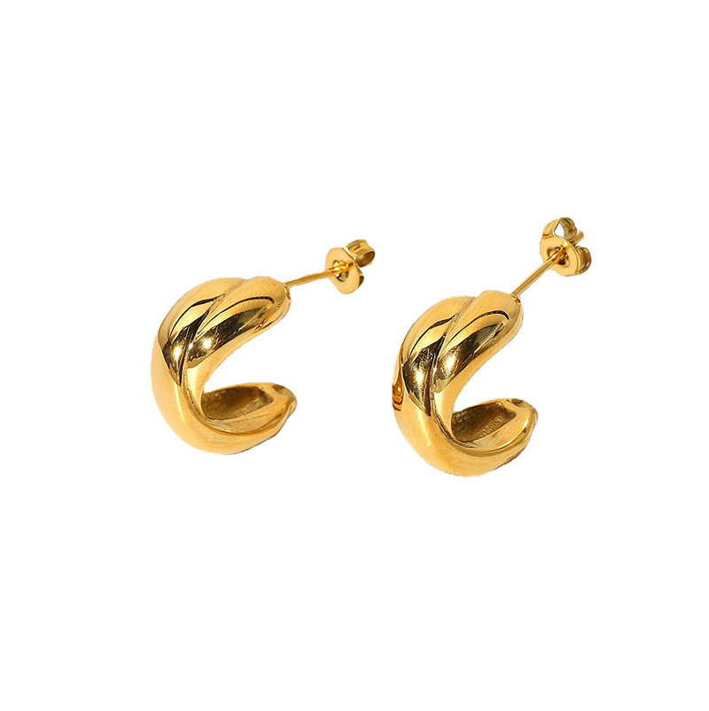Stainless Steel Gold C-Shape Stud Earrings