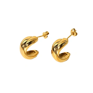 Stainless Steel Gold C-Shape Stud Earrings