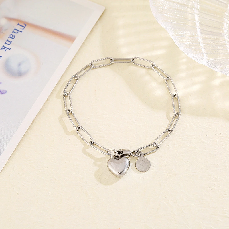 Heart Charm Chain Bracelet For Women Steel Customize