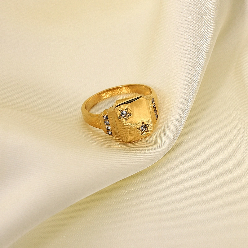 Simple Steel Ring Gold Star Zircon Ring Jewelry Wholesale